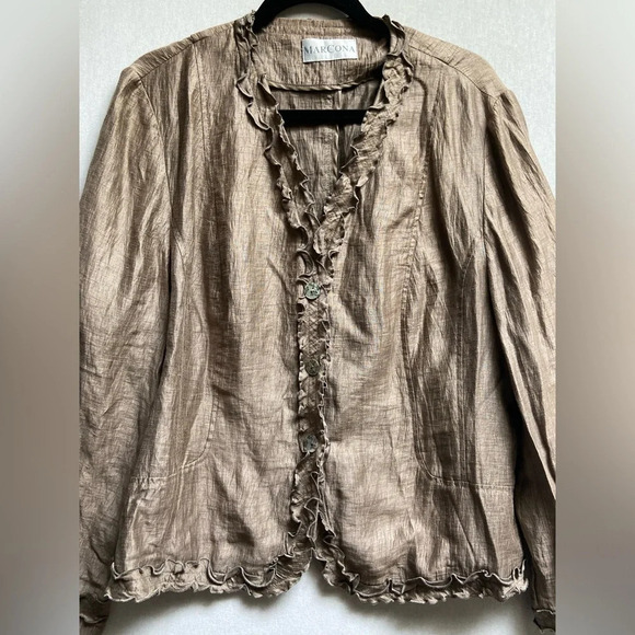 Marcona linen ruffled long sleeve lightweight jacket Sz 14 - Picture 5 of 16